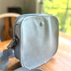 Baby Blue Square Faux Leather Crossbody with braided strap